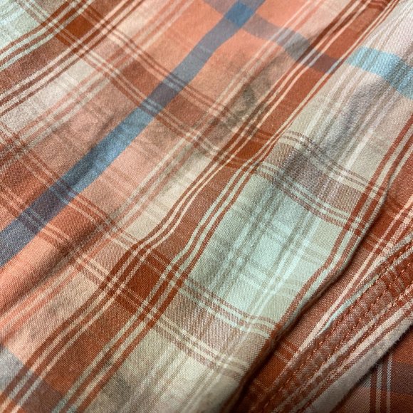 Carhartt Shirt Men Small S Orange Brown Blue Plaid Button Up Relax Fit - STAINS - Picture 8 of 11